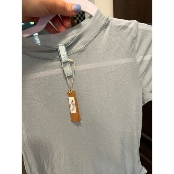 Skims Summer Sheer Mesh Bodysuit size 2X Sky Blue Mock Neck Thong NWT - Picture 3 of 3